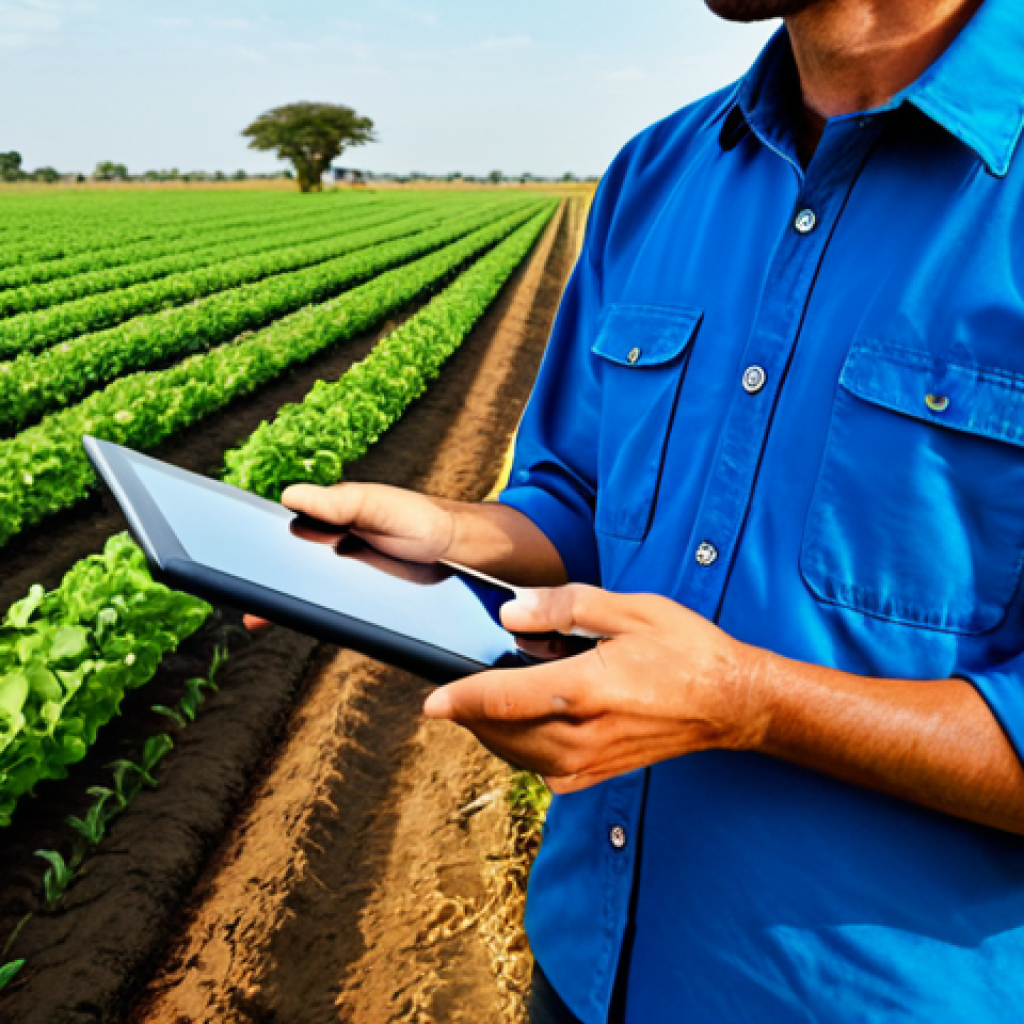 A wide panoramic shot of a vast, modern agricultural farm in Zambia. Lush green fields stretch towards the horizon under a bright, clear sky, with visible efficient irrigation systems. In the foreground, a professional agronomist, fully clothed in appropriate, modest field attire, stands observing the crops, holding a tablet. A modern agricultural drone is visible in the sky above the fields. The scene emphasizes growth and prosperity. safe for work, appropriate content, fully clothed, professional, perfect anatomy, correct proportions, natural pose, well-formed hands, proper finger count, natural body proportions, high-quality, professional photography, vibrant colors, detailed, family-friendly.