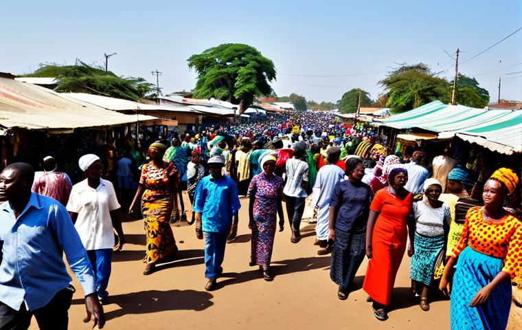 Vibrant Lusaka Marketplace**

"A bustling marketplace in Lusaka, Zambia, filled with vendors selling colorful produce and handcrafted goods. People are fully clothed in a mix of traditional African attire and modern clothing. Focus on the vibrant colors, the energy of the crowd, and the variety of goods on display. Background includes market stalls and local architecture. Safe for work, appropriate content, fully clothed, professional photography, perfect anatomy, natural proportions, family-friendly."

**