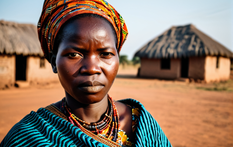 잠비아 여성 인권 - **Prompt:** A close-up, expressive portrait of a resilient Zambian woman in a rural setting. Her fac...