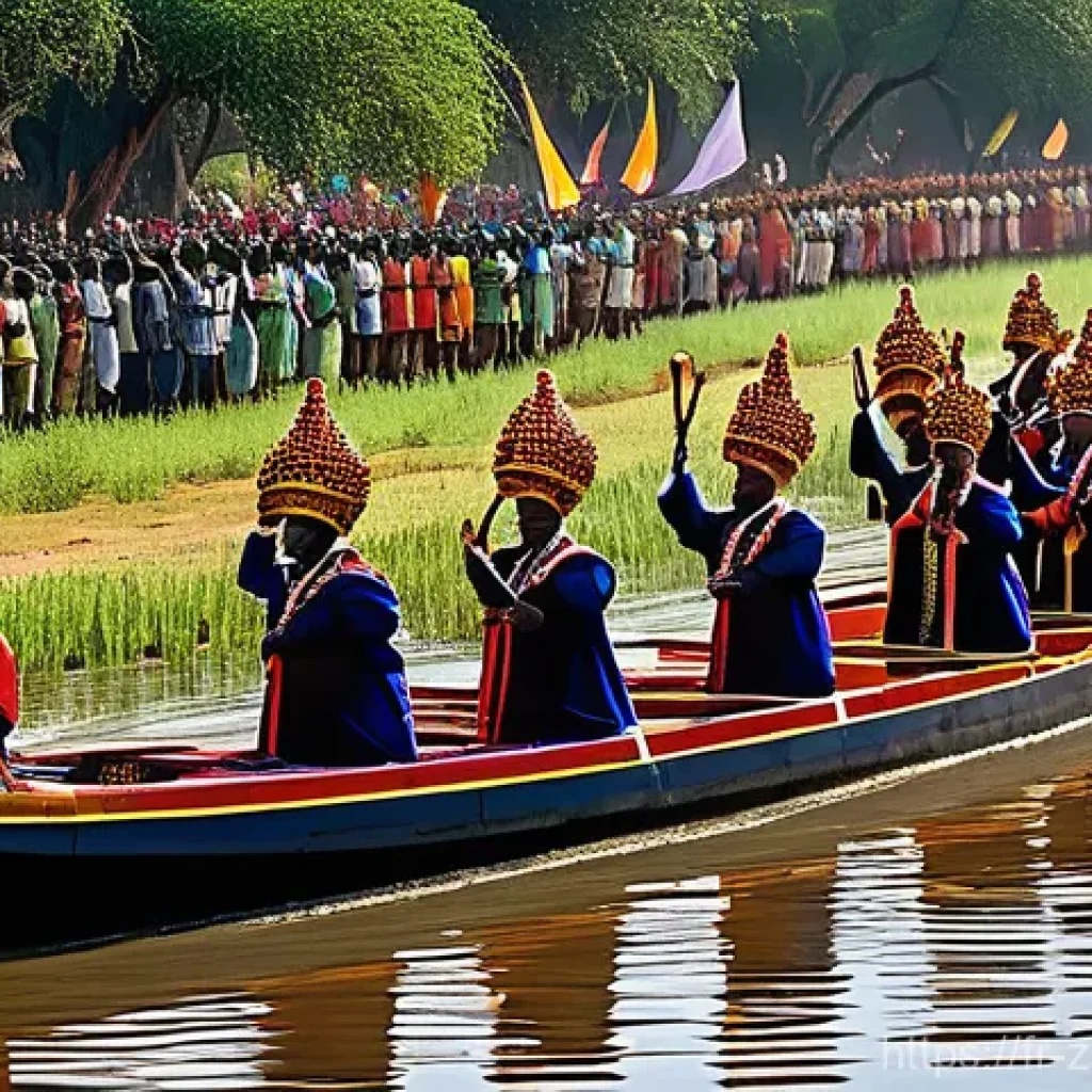 잠비아 주요 명절 - **Kuomboka Ceremony: Royal Barge Procession**
    "A majestic wide shot of the Kuomboka ceremony in ...