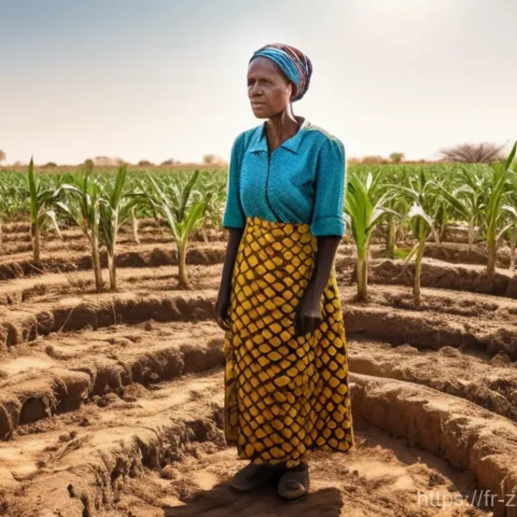 잠비아 환경 문제 - **Prompt:** A vivid depiction of a Zambian rural landscape grappling with the effects of climate cha...