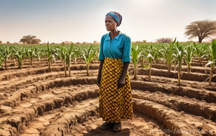 잠비아 환경 문제 - **Prompt:** A vivid depiction of a Zambian rural landscape grappling with the effects of climate cha...