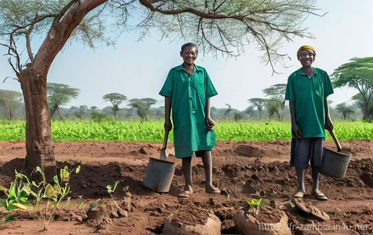 잠비아 환경 문제 - **Prompt:** A vivid depiction of a Zambian rural landscape grappling with the effects of climate cha...