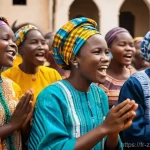 잠비아 기독교 비율 - A vibrant and joyful Sunday church service in a bustling Zambian town. The scene captures a moment o...