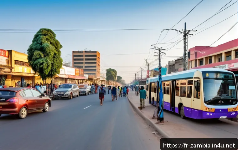잠비아 중국 투자 - A bustling urban scene in Lusaka, Zambia, showing modernized neighborhoods with new roads and energy...