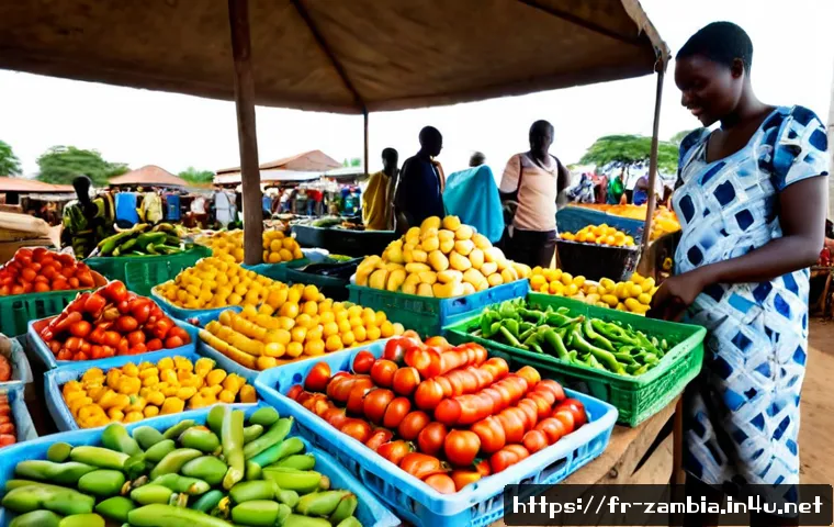 Home 17 잠비아 현지 시장 탐방 - Photorealistic morning exploration of a vibrant open-air market in Lusaka, Zambia, wide eye-level co...