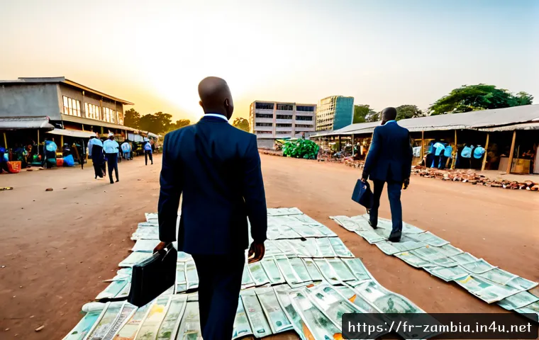 잠비아 경제 전망 - Photorealistic wide-angle view of Lusaka’s modern business district at sunrise, African entrepreneur...
